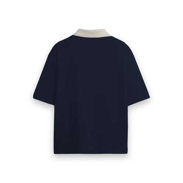 Angela Waffleknit Polo Tshirt - Navy Blue